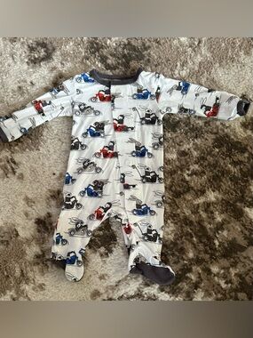 Magnetic Me White Footed One-Piece with Red, Blue & Gray Motorcycle Bunny Print